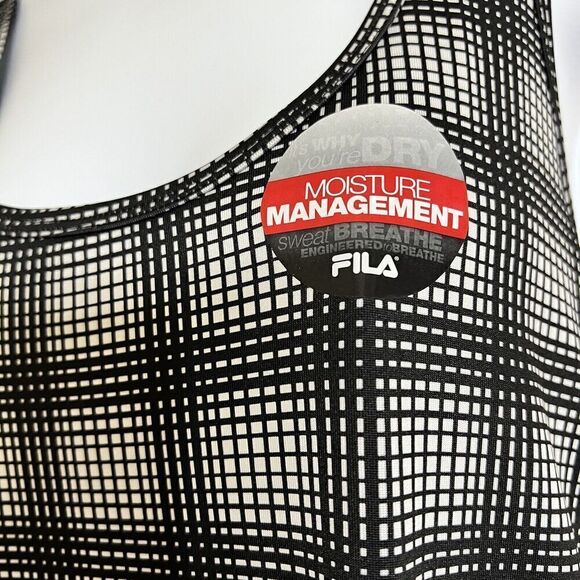 Fila Tank Top Racerback Sports Athletic Activewear Wicking Stretch Black & White - Picture 8 of 15